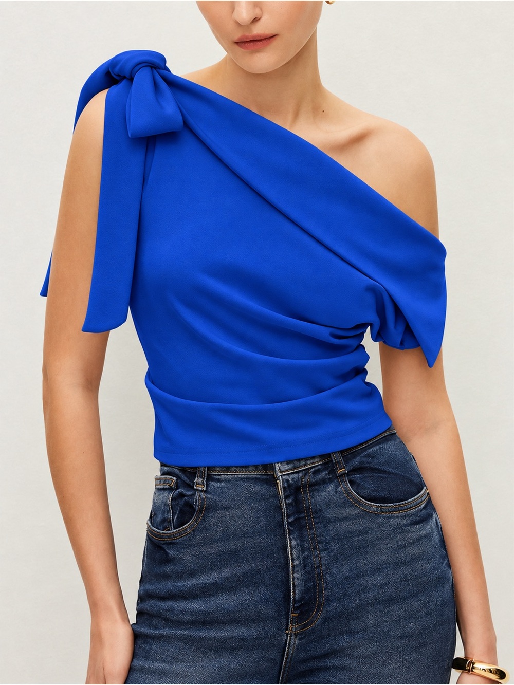 Commense One-Shoulder Top With Bow Detail